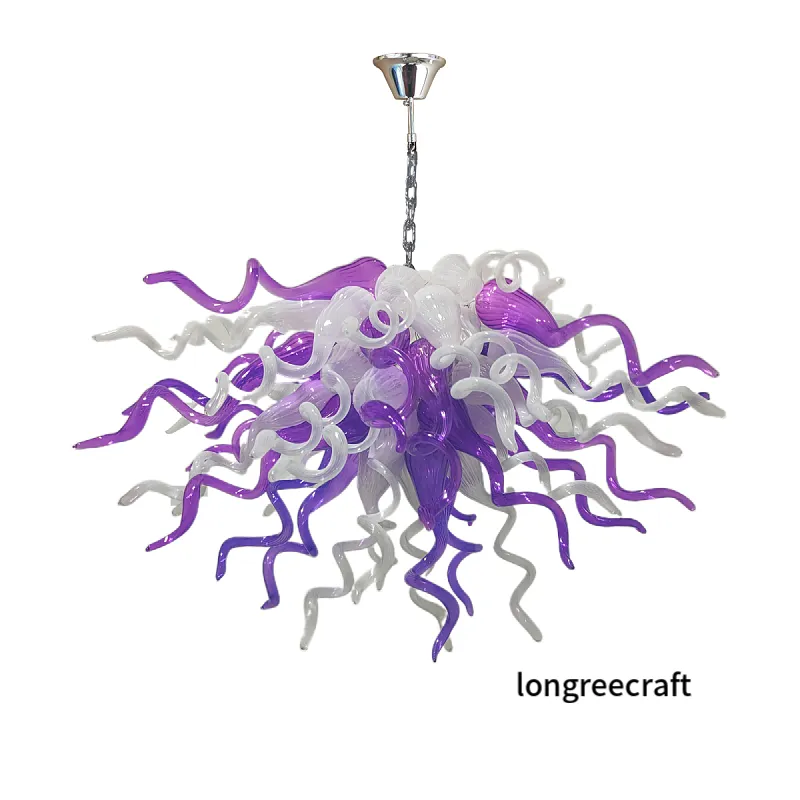 Lámpara de araña de vidrio soplado a mano Lámparas colgantes contemporáneas Diseño de Italia Bombillas LED de color blanco púrpura Dale Chihuly Lámparas de arte Lámparas de araña Lustre LR1483