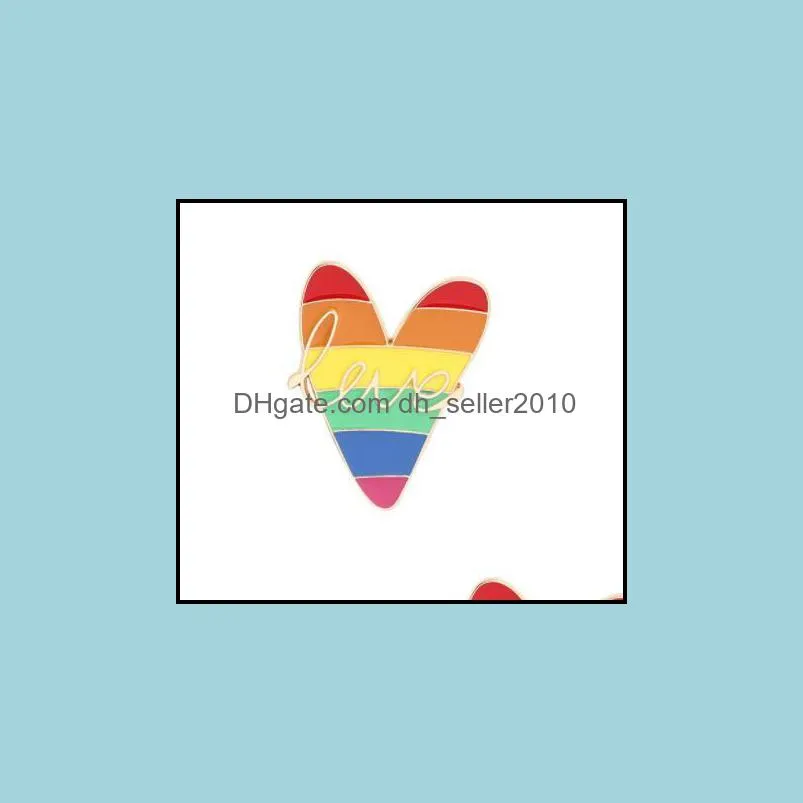 Broches Broches Broche Personnalisée Rainbow Bridge Coeur Lettre Broche Creative Date Hommes Bijoux Tissu Alliage Broches Émail Broches 1051 D3 Dhfhc