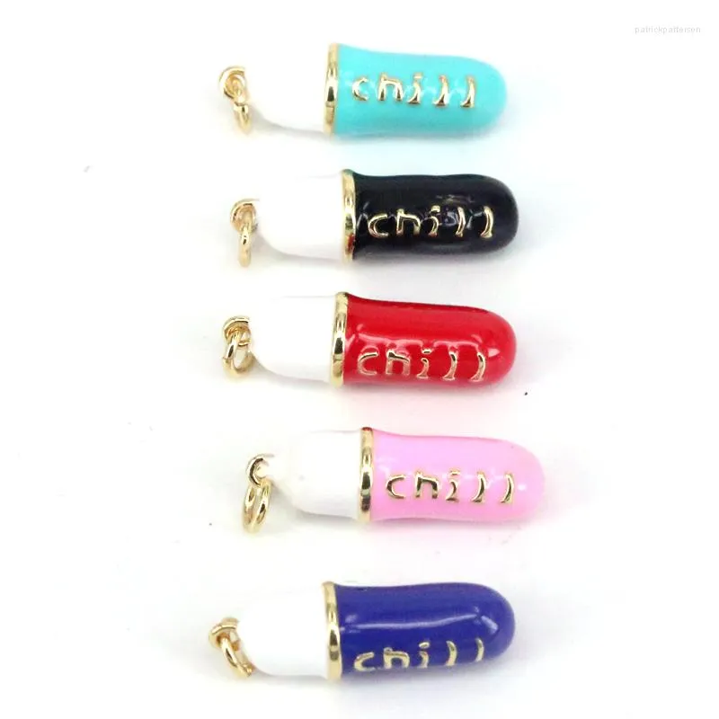 Pendentif Colliers 10 Pcs Coloré Émail Forme Charme Or Chill Mot Rose Turquoise Noir Cobalt Rouge Bijoux 8x24mm