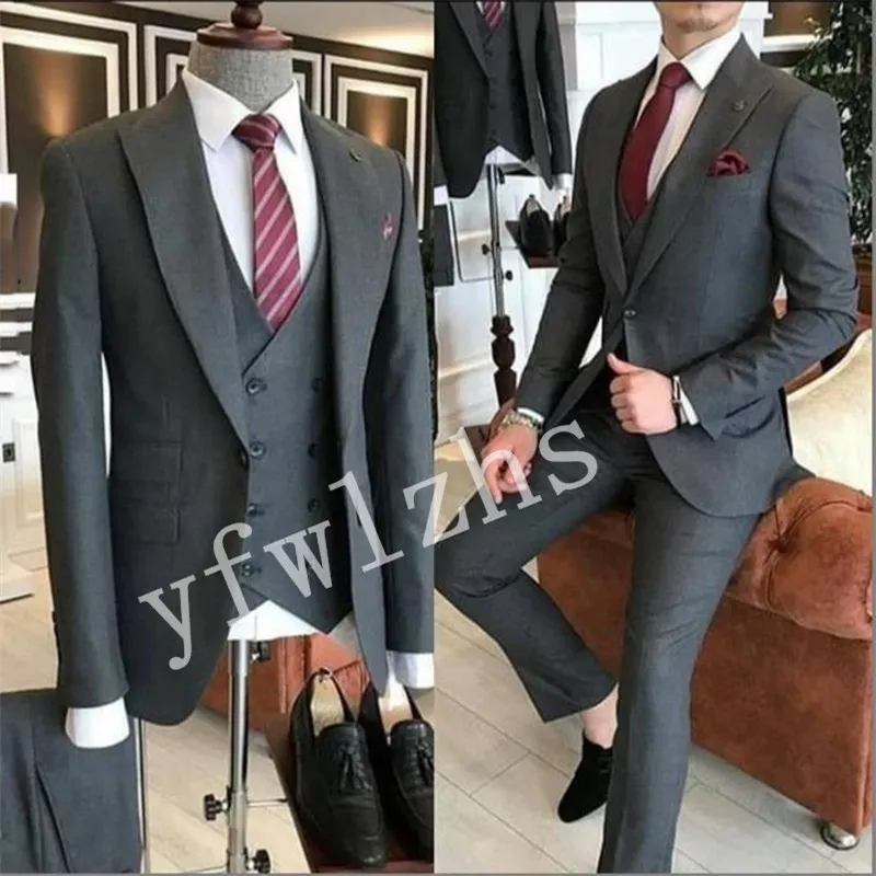 Esmoquin de boda Un botón Trajes de hombre Padrinos de boda Pico Solapa Novio Esmoquin Boda / Baile de graduación Hombre Blazer Chaqueta Pantalones Chaleco Corbata W1089