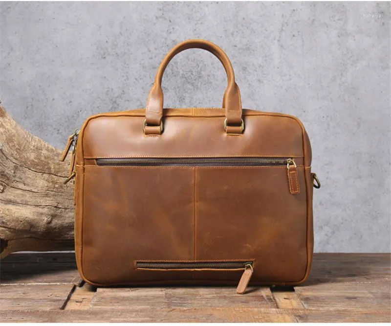 Aktetassen vintage natuurlijke echt lederen heren aktetas luxe laptop handtas werk schouder messenger tas