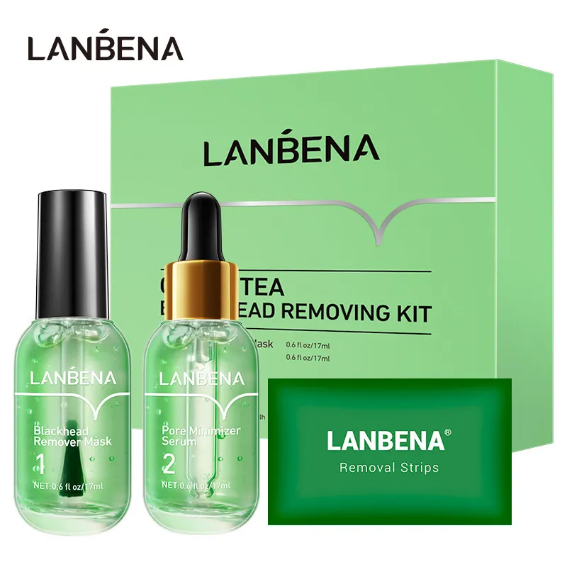 Lanbena Blackhead Remover Off Off Mask 3 w 1 Zielona zielona herbata Olej z Zielonej Herbaty Zestaw usuwania zaskaknotwórczy