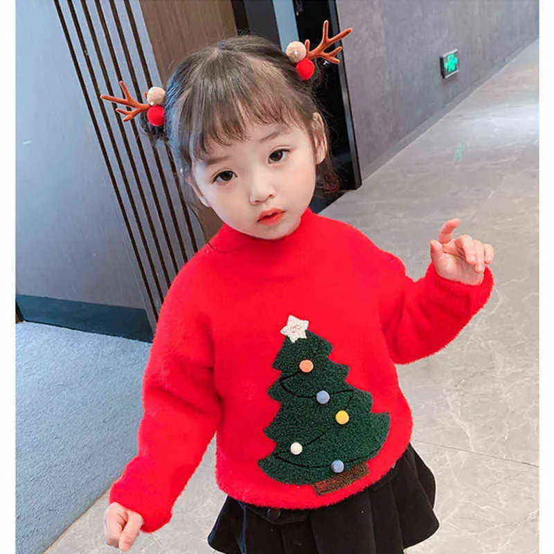 DFXD 2021 Year Christmas For 2-7Yrs Winter New Kids Long Plus Velvet Thick Pullover Knit Sweaters Warm Clothes 0913