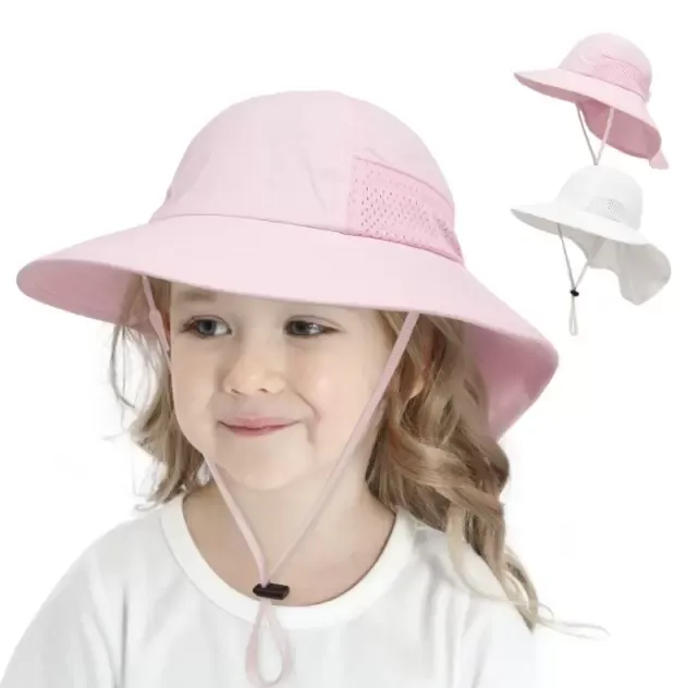 Baby Sun Hat With Neck Flap Unisex Justerbar Småbarn Bred Brim Summer Sun Protection Mesh Bucket i 0-6 år