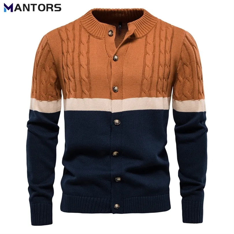 Mens Sweaters MANTORS Outono Inverno Mens Retro Cardigan Sweater Algodão Malha Patchwork Pulôver Mens Business Casual Cardigan Sweaters 220914