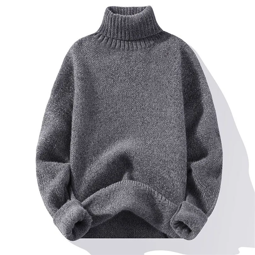 Herrtröjor vinter män turtleneck tröja avslappnad fast färg varm pullover hög kvalitet smal höghals långärmad tröja män 220914