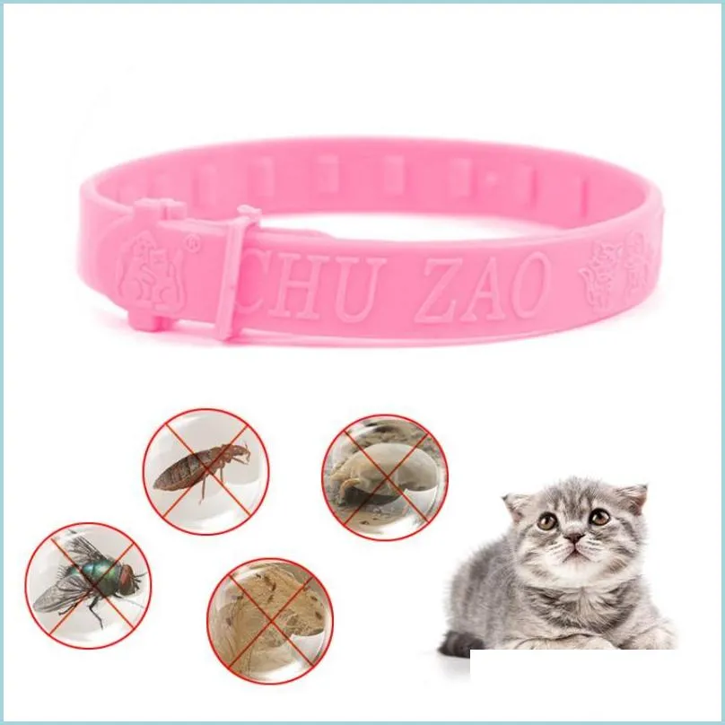 Cat Collars Leads Adjustable Pet Collar Anti Flea Ticks Mosquitoes Pink Outdoor Cat Dog Protect Repel Rubber Necklace High Quality D Dhmnc