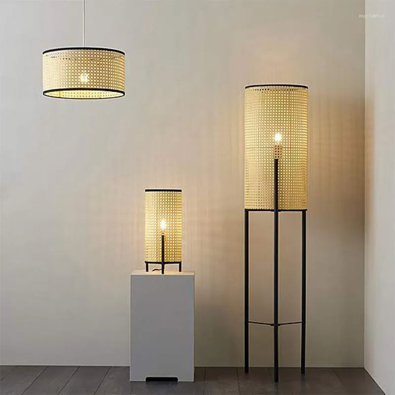 Golvlampor japanska led bambu lampa modern rotting dekorativ enkel vardagsrum sovrum sovrum stående heminredning