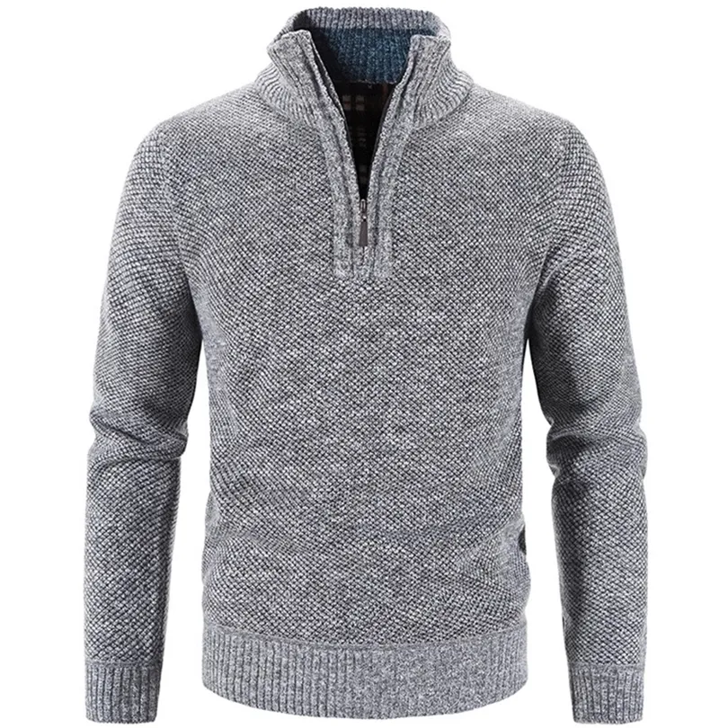 Mens Sweaters Winter Fleece Thicker Sweater Half Zipper Turtleneck Warm Pullover Quality Male Slim Knitted Wool for Spring 220914