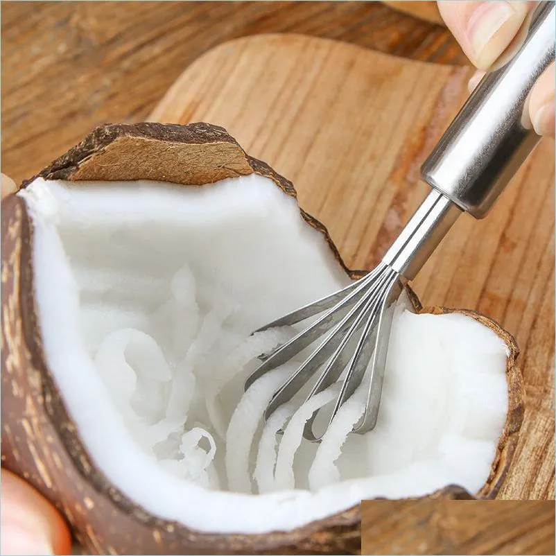 Fruit Vegetable Tools Stainless Steel Coconut Shaver Kitchen Gadgets Fruit Tools Hanging Seafood Accessories Mtifunction Fish Clean Dhh92