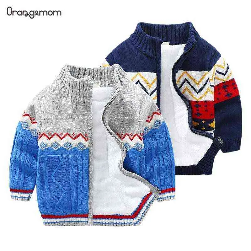 Pullover Brand Children Sweater Winter Spring Kids Knitted Sweaters For Boys Cardigan Thick Baby Jacket Velvet Lined Gray And Blue Coat 0913