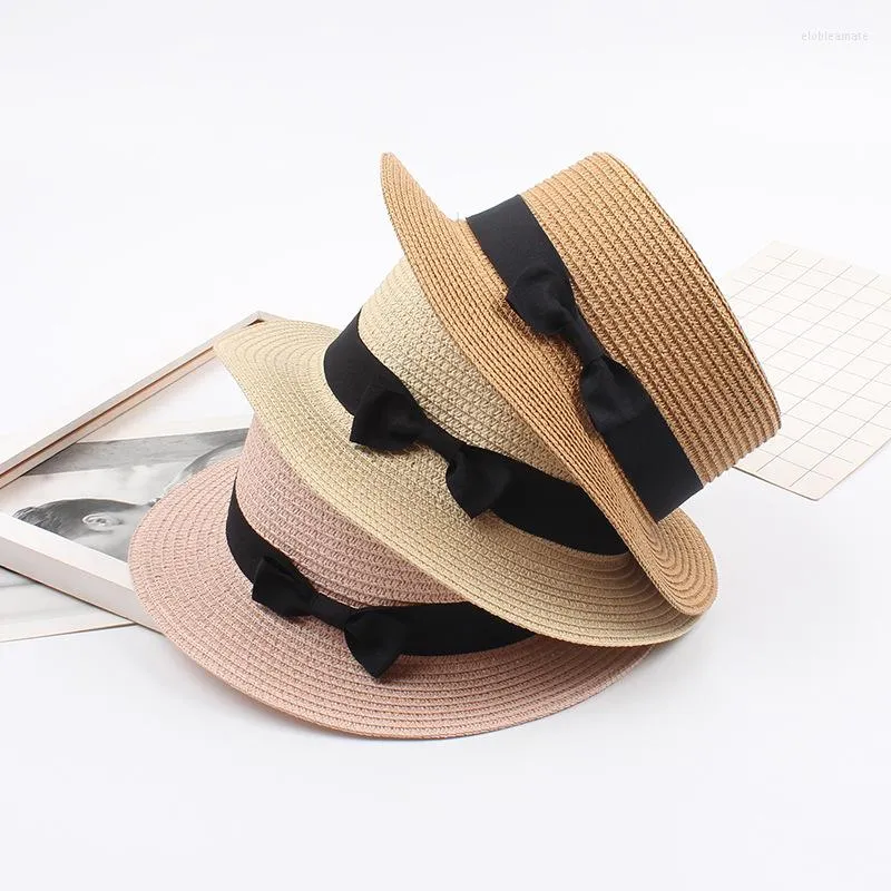 Berets Womens Straw Boater Hat Fedora Panama Style Flat Top Ribbon Summer Spring Bowknot Lady Casual Sun Hats Beach Ladies Fashion