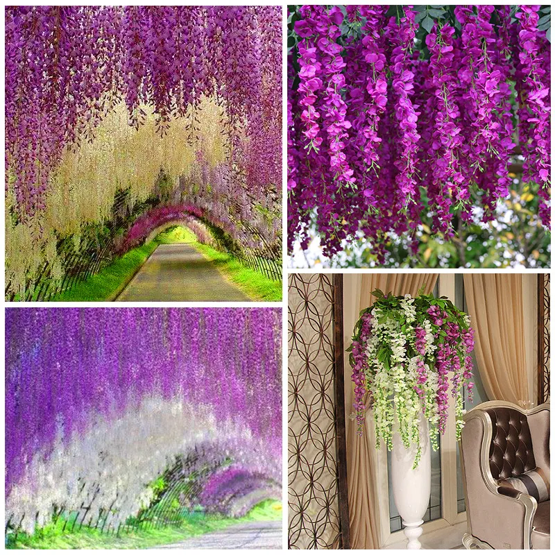 Romantyczne sztuczne kwiaty Wisteria Vine Dekoracje ślubne Długo krótki jedwabny roślina bukiet w pokoju ślubnym