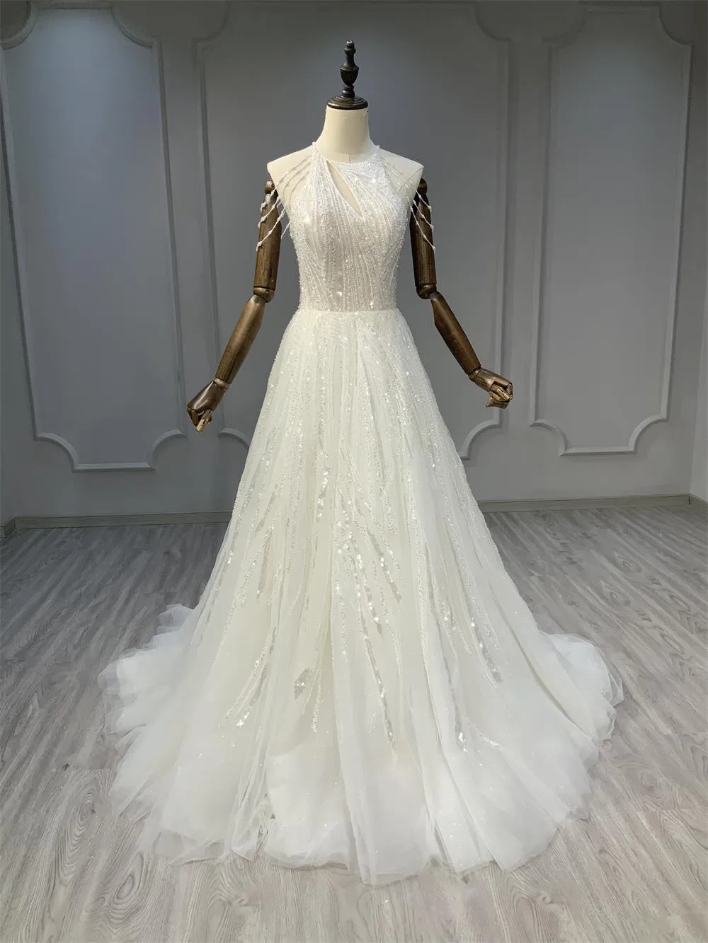 Sparkling Luxurious A-LINE Sweetheart Fringe Trend Design Hand Sewn Simple Vintage Wedding Dress YY60011