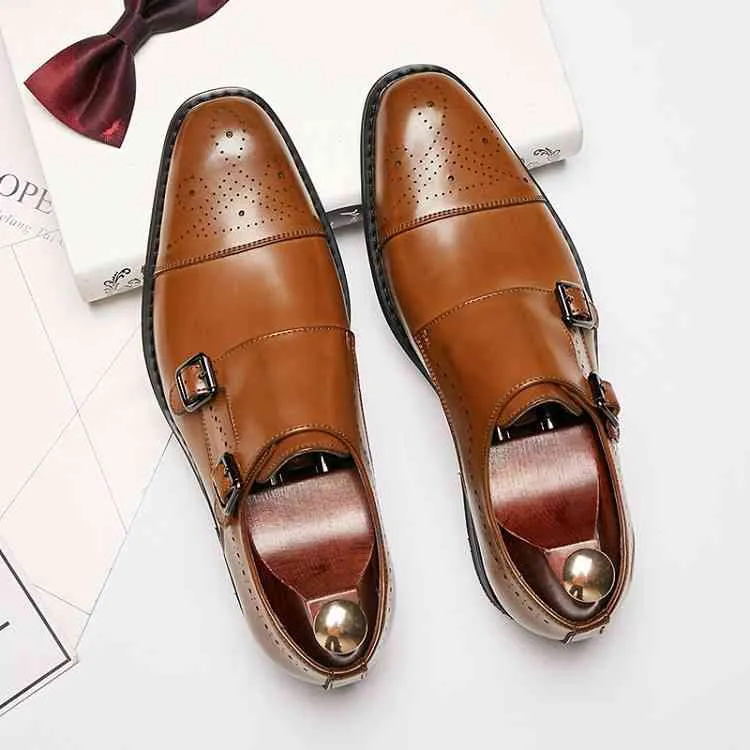 Sapatos sociais primavera novo bloco esculpido masculino couro comercial britânico preto fivela Oxford 220914