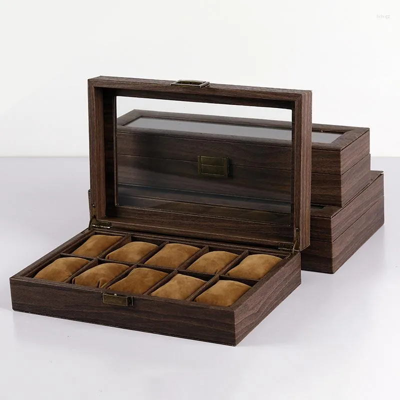 Watch Boxes 5 Slots Wood Storage Case Mechanical Men's Organizer With Lock Wooden Jewelry Gift Box