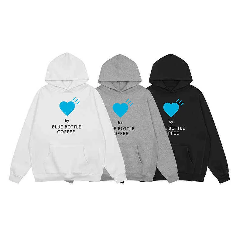 Moletons masculinos moletons humanos feitos com capuz de lã Prind Prind Blue Bottle Love Men Mulheres 1 1 Moletom Branco Humano Made Opevers tamanho com Pullover de capuz G220914