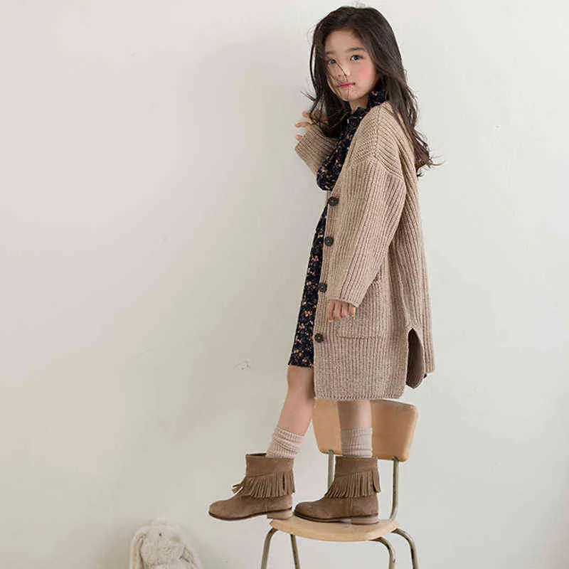 Pullover New 2021 Autumn Baby Tops Brand Girls Sweaters Kids Outerwear Children Cardigan Toddler Single Breasted Coat 2640 0913