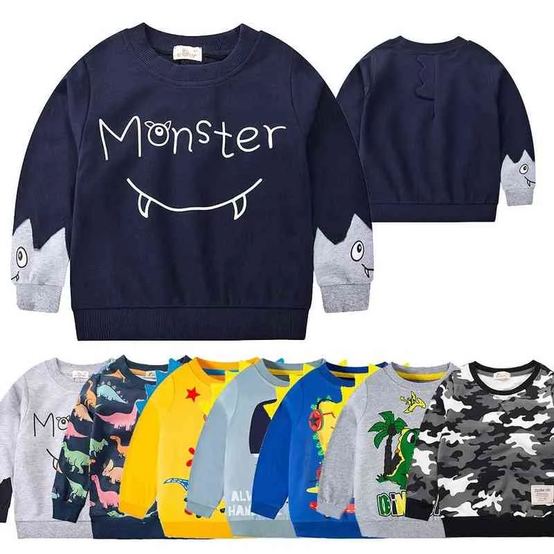 2-8 år barn pullover tröja tecknad dinosauri monster tryck yttre kläder jacka småbarn barn vår höst pojke kläder 0913