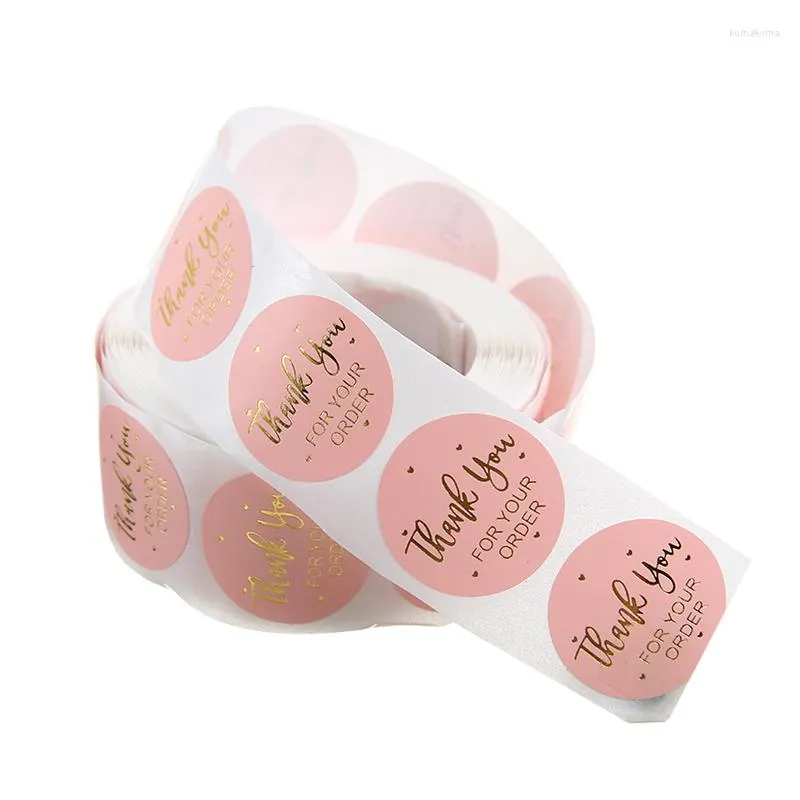 Geschenkomschakeling 500 stks Bedankt stickers zakelijke labels mini ronde tips roze gouden letter voor zakverpakking decor