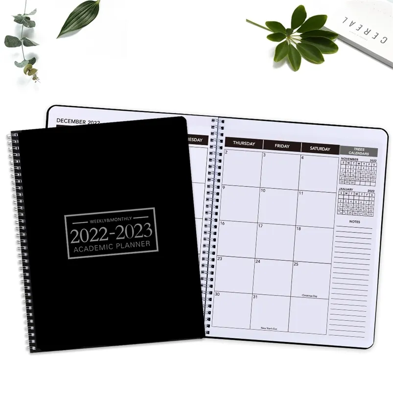 Bloc-notes Planificateur de bureau - Calendrier mensuel hebdomadaire 2023 9 x 11 Carnet personnel de gestion du temps Couverture en PVC rigide avec notes en spirale 220914