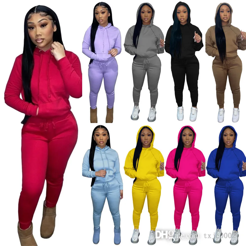 Hiver femmes 2 pièces pantalons ensemble tenues de sport Designer sweat survêtements en peluche cordon pull à capuche survêtements