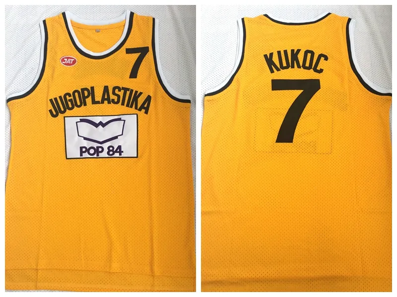 Men's Toni Kukoc Jersey #7 Jugoplastika Split de filmversie Basketball jerseys gele gestikte logo's Drop Shipp