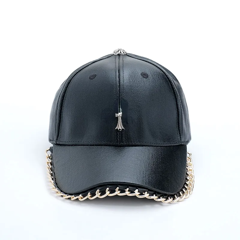 Casquette Boule Stingy Brim Chapeau Cuir Métal Motif Géométrique Unisexe