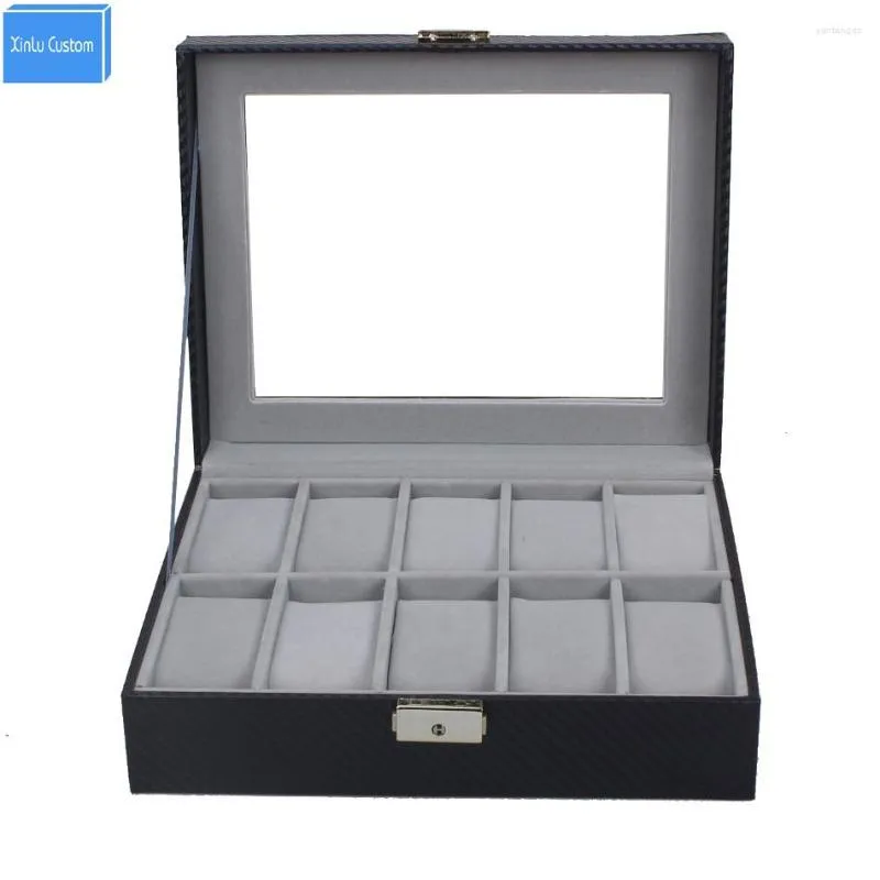 Uhrenboxen 10 Slot Carbon Fiber Box Schmuck Display Aufbewahrungskoffer mit Schlossschlüssel und Sichtfenster Xinlu Custom Supply