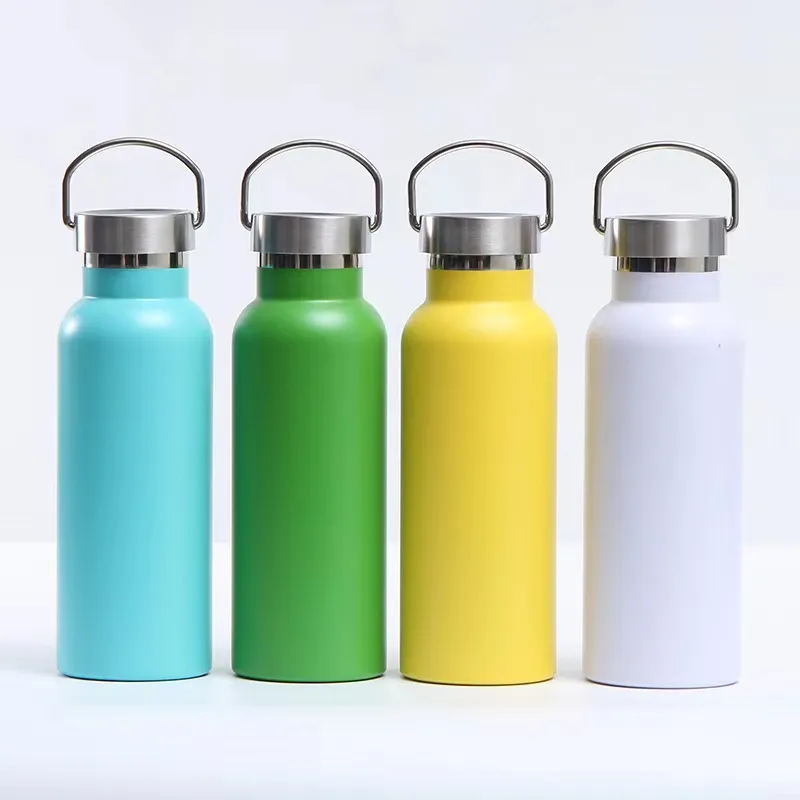 stainless steel sport water bottle with metal lid double wall keep warm drinking kettle outdoor gym cold bottles