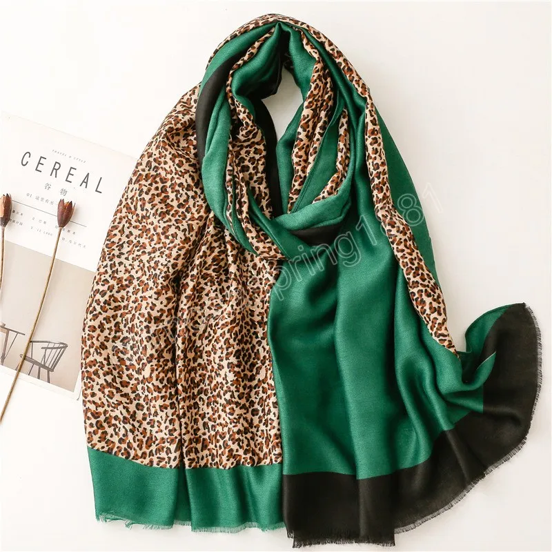 Autumn Fashion Women Viscose Scarf Green Ombre Leopard Dot Fringe Hijab Shawls and Wraps Foulard Echarpe Muslim Sjaal 180x90Cm