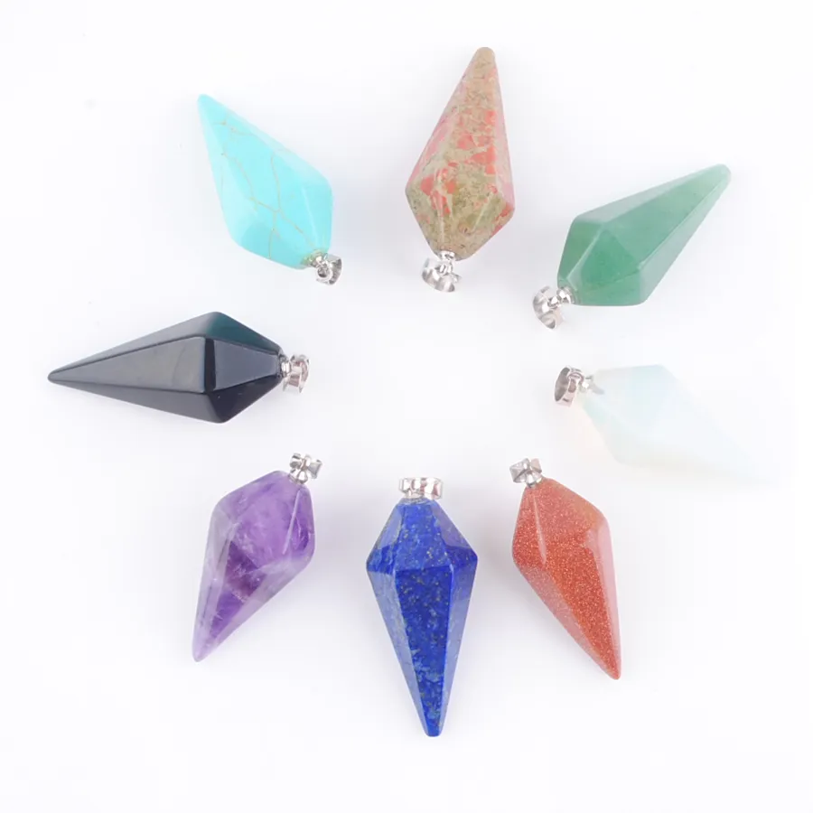 Natural Stone Pendants Beads Dangle Turquoises Opal Golden Sand Aventurine Amethysts Pyramid Reiki Chakra Amulet Jewelry BN351