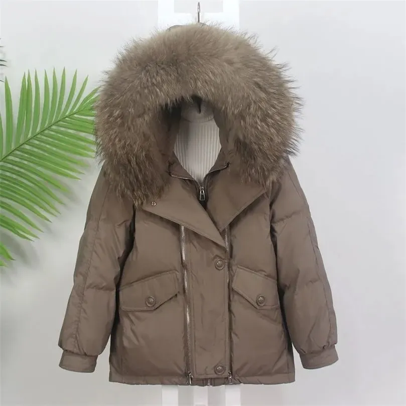 Kvinnor Parkas Solid Women Winter Coat Huveed stor riktig päls krage tjock varm kvinnlig dragkedja Lossa koreanska ner jackor Y227 220914