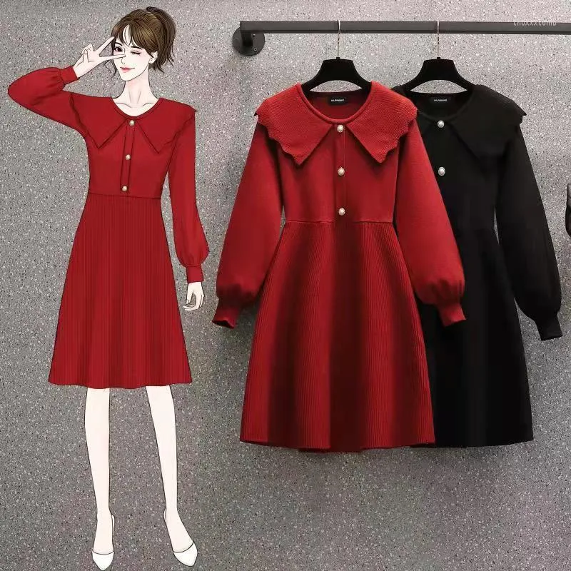 Robes décontractées noir rouge tricoté Midi Plus grande taille surdimensionné mode coréenne Kawaii femmes élégant automne 2022 vêtements Sukienka