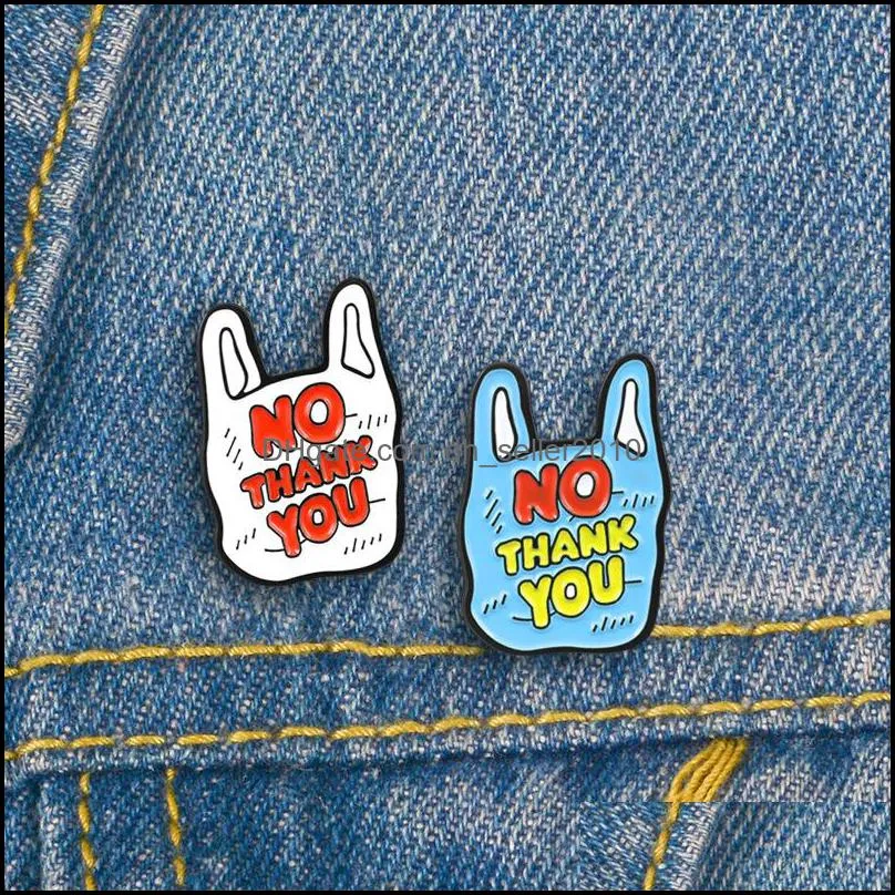 Broches Broches Broche Dessin Animé Blanc Bleu "Non Merci" Broches Ornement Broches Personnalité Insigne Revers 1468 E3 Drop Delivery 2021 Jewe Dhkza