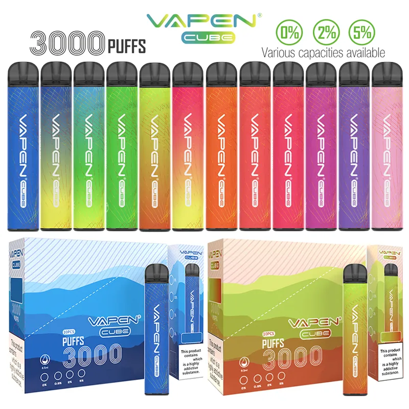 Authentic VAPEN CUBE 3000 Puffs Disposable Vape Pen Device Electronic e cigarettes 8ML Capacity 1000mAh Battery Pre-Filled Bars Vaporiezer Vapor