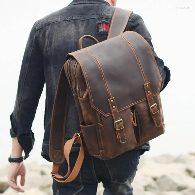 Backpack Sbirds Crazy Horse Leather Men Male Travel Bagpack Bag Genuine ...