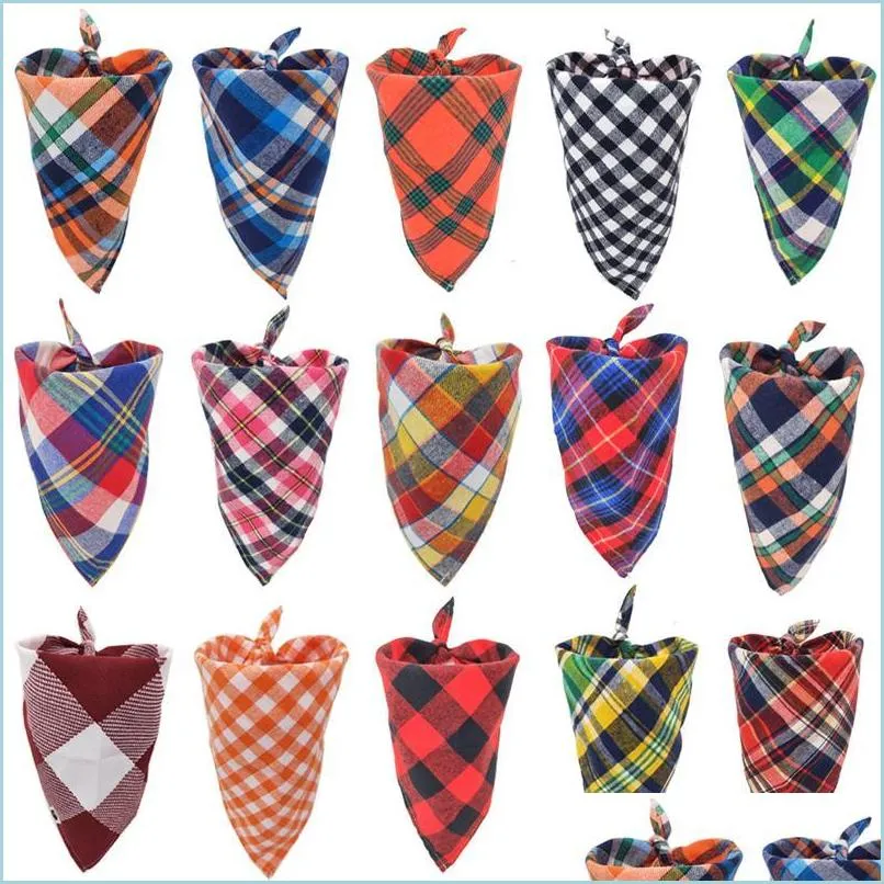 Hundkläder Dog Bandanas Pet Cotton Plaid Scarf Washable Bow Ties Collar Cat Bibbs Neckerchief Accessories Drop Delivery 2021 Home Gar Dhkee