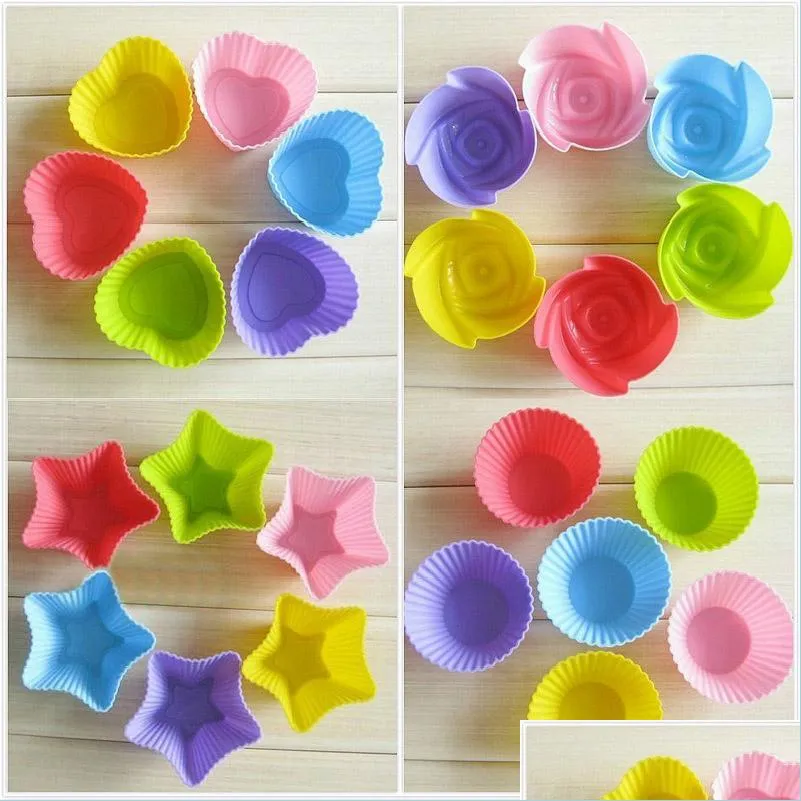 Cake Tools 7Cm Muffin Cake Mold Heart Star Flower Round Shape Cupcake Cup Heat Resistant Nonstick Sile Soap Mod Reusable Baking Tool Dhkmq