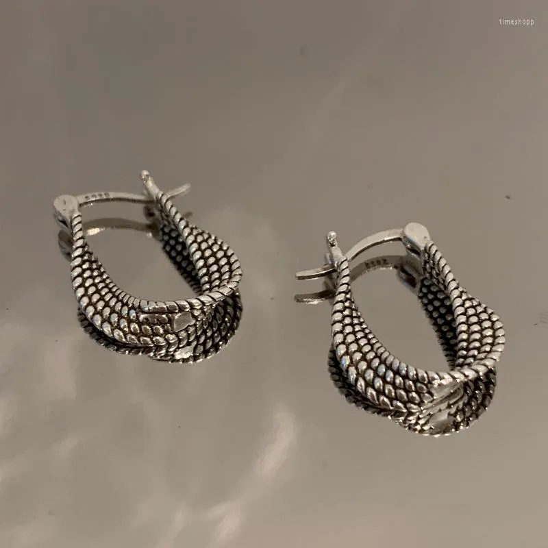 Hoop Earrings S925 Silver Needle Unique Design Retro Wind Twist Ladies Niche Light Luxury Advanced Sensory Ear Buckle Woman