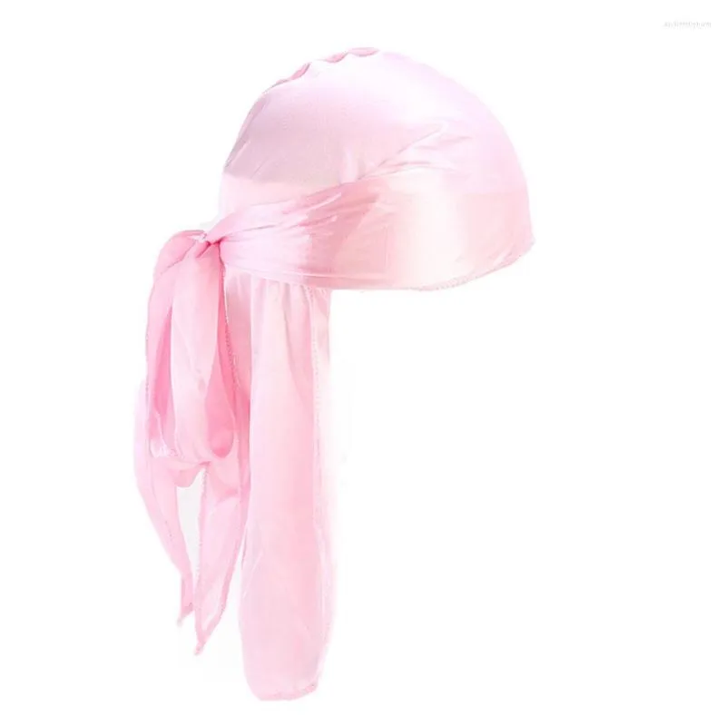 Bérets Cheveux Accessoires Longue Queue Extensible Turban Chapeau Du-Rag Bandeau Casual Mince Soyeux Équitation Biker Chapeaux Pirate Satin