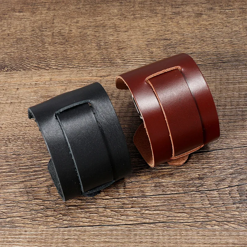 Brede meerlagige wrap riem lederen bangle manchet brede knop verstelbare armband pols voor mannen dames mode sieraden