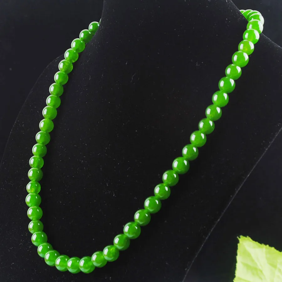 Green Jade Stone Beads 8mm Round Natural Stones Beaded Necklaces Strand Girl women Fashion Jewelry 45cm Easter Day gift F3028