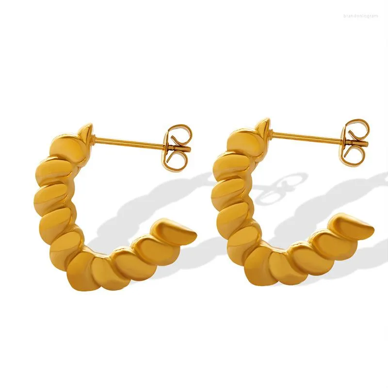 Boucles d'oreilles créoles DAVINI 18K Or Titane Mode Fileté C Forme Goutte Boucle D'oreille Simple Niche Chic Bijoux