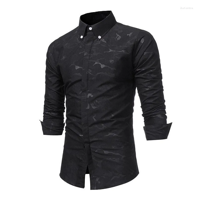 Men's Dress Shirts Men's 2022 Autumn Winter Camouflage Printed Base Skulls Hidden-interlocking Men Long Sleeve Shirt Linen Cotton