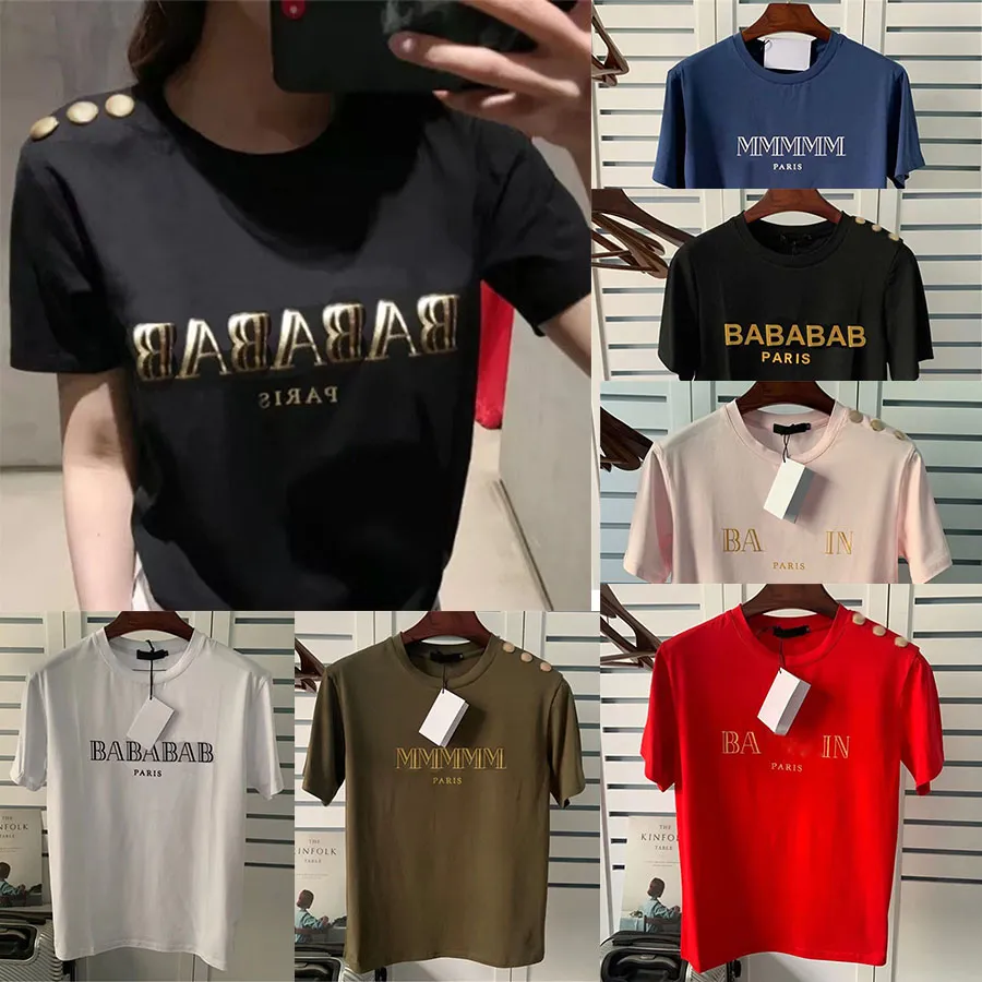 T-shirt con stampa lettera T-shirt Top per donna e uomo Fashion Fibbia oro Pullover donna T-shirt in cotone manica corta 20 colori stile