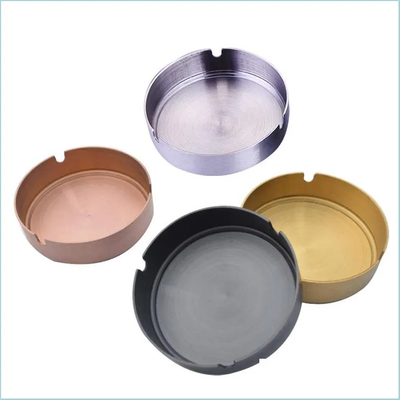 Ashtrays Gold Stainless Steel Ashtray For Cigarettes Outdoor Easy Clean Home El Bar Decoration Creative Thickening Durable Drop Deliv Dh5Kr