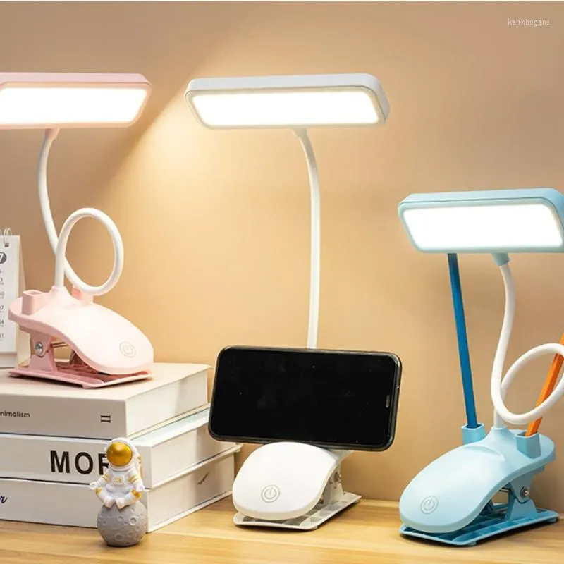 Table Lamps Pen Holder Desk Lamp LED Night Light USB Rechargeable With Clip Bed Reading Book Touch 3 Modes