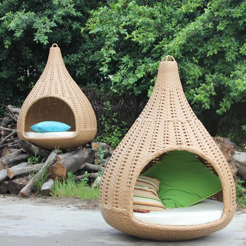 Customized Outdoor Hammock Bird's Nest Bed B&B Holiday Courtyard Creative Rattan Bed Outdoor Cage Rattan Birdcage Bed
