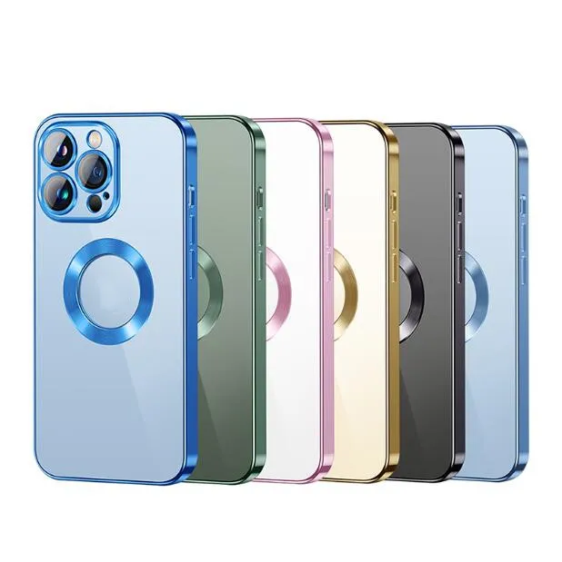 För iPhone -plätering av TPU -telefonfodral elektroplatta Transparent lock med kamera härdat glaslinssköldskydd 14 13 12 mini 11 Pro Max X Xs XR 7 8 Plus 2022